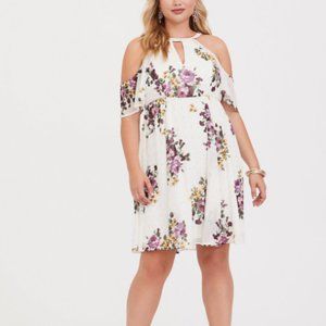 Ivory Floral Chiffon Skater Dress, Torrid sz 14